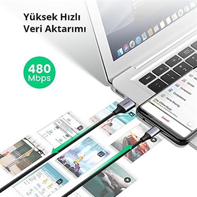 Ugreen Örgülü Micro-USB & USB-A Data ve Şarj Kablosu, 1 Metre, Beyaz