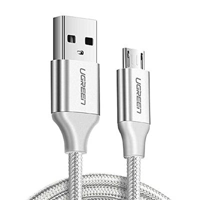 Ugreen Örgülü Micro-USB & USB-A Data ve Şarj Kablosu, 1 Metre, Beyaz