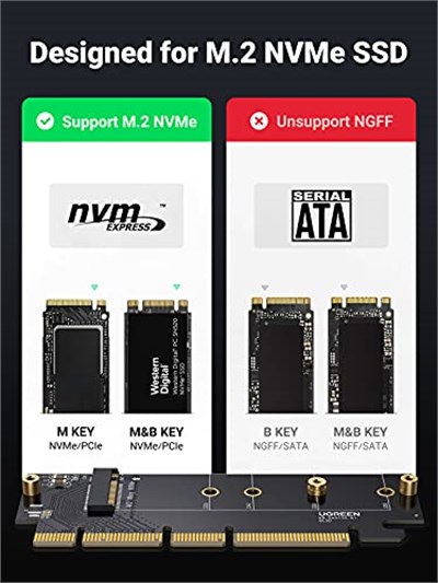 Ugreen PCIe 4.0 x4 x8 x16 Uyumlu 64Gbps NVMe M.2 SSD Dönüştürücü Adaptör