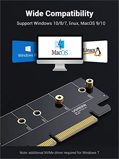 Ugreen PCIe 4.0 x4 x8 x16 Uyumlu 64Gbps NVMe M.2 SSD Dönüştürücü Adaptör