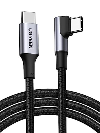 Ugreen Type-C to Type-C 100 W 5A Örgülü 90 Derece Şarj Kablosu 2 Metre