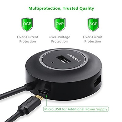 Ugreen USB 2.0 4 Portlu Hub Çoklayıcı, Siyah