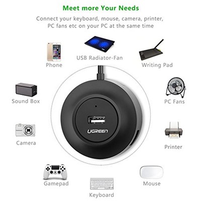 Ugreen USB 2.0 4 Portlu Hub Çoklayıcı, Siyah