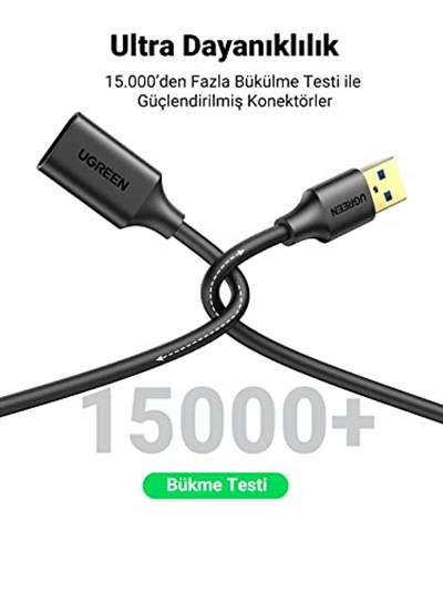 Ugreen USB 3.0 Uzatma Kablosu, 2 Metre, Siyah