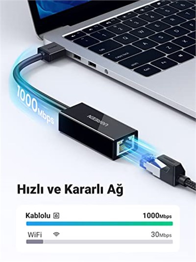 Ugreen USB 3.0 to RJ45 Gigabit Ethernet Dönüştürücü Adaptör Siyah