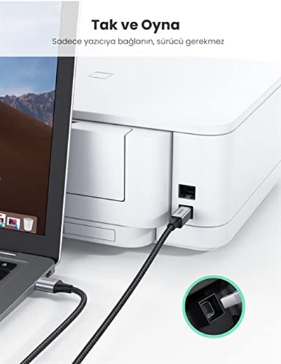 Ugreen USB-A to USB-B 2.0 Örgülü Yazıcı Kablosu 3 Metre