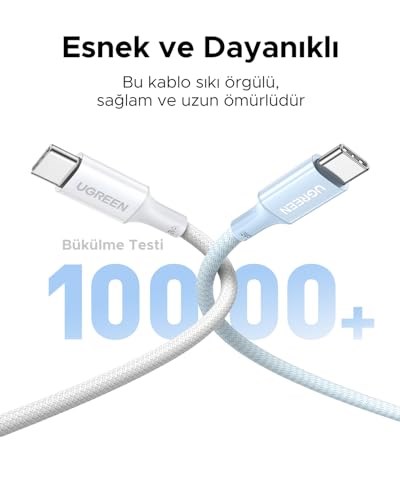 UGREEN USB-C 100W 5A QC PD Örgülü Hızlı Şarj Kablosu, 1 Metre, Mavi, 65253