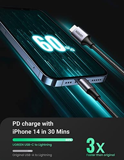 UGREEN USB C - Lightning Kablosu MFi Sertifikalı USB C Lightning Şarj Kablosu PD 3.0 iPhone 14, iPhone 13, iPhone 12, iPhone 11, iPhone SE, iPad 10.2 2021, AirPods vb. ile uyumludur. (1M)