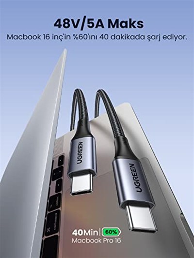 Ugreen USB C to Type-C PD 3.1 240W 5A Hızlı Şarj ve Data Kablosu 2 Metre