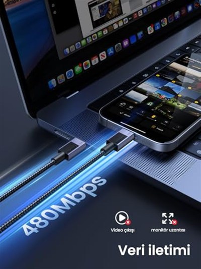 UGREEN USB-C to USB-C 240W PD Hızlı Şarj Kablosu, Uzay Grisi, 2m, 45068