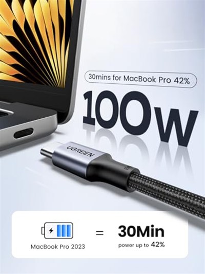 UGREEN USB C - USB C Kablosu, iPhone 16/16 Plus/16 Pro/16 Pro Max/15, MacBook Pro, iPad Pro, Dell XPS, Samsung Galaxy S24/S23/S22 Ultra, Anahtar, Piksel, 6.6FT Siyah için USB C Şarj Kablosu(2m)
