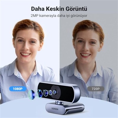 UGREEN USB Web Kamerası PC için Full HD 1080P/30fps Web Kamerası, Mikrofonlu Web Kamerası Net Stereo Ses Otomatik Işık Düzeltme 85° Görünüm Canlı Yayın için Web Kamerası Görüntülü Aramalar Öğrenme