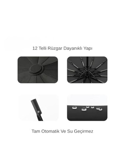 Ultra Dayanıklı Fiber 12 Telli Tam Otomatik Katlanır UV Koruyucu Şemsiye – Rüzgâra Güçlü Dirençli, Su Tutmayan Kumaş, Taşıma Kılıflı Kompakt Model