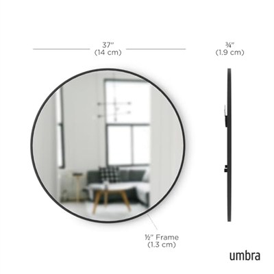 Umbra Hub Duvar Aynası, Koridor, Banyo, Oturma Odası ve Daha Fazlası İçin Yuvarlak Ayna, Siyah, 94 cm Çap