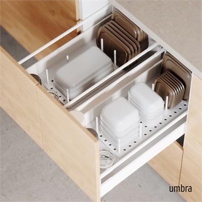 Umbra Peggy Mutfak Dolapları ve Çekmeceler İçin Kullanım, Tencere, Kapak, Kap ve Daha Fazlasını Saklamak İçin Çekmece Bölmesi, 2li Set, Beyaz, Tek Boy