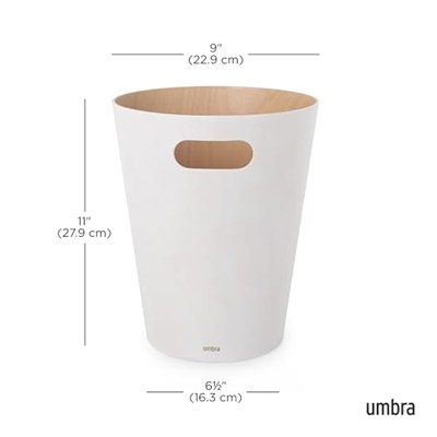 Umbra Woodrow Çok İyi, Özel Kapasitesi Var, Ofis, Banyo, Oturma Odası ve Daha Fazlası İçin, 7,5 L Kapasite, Beyaz/Doğal
