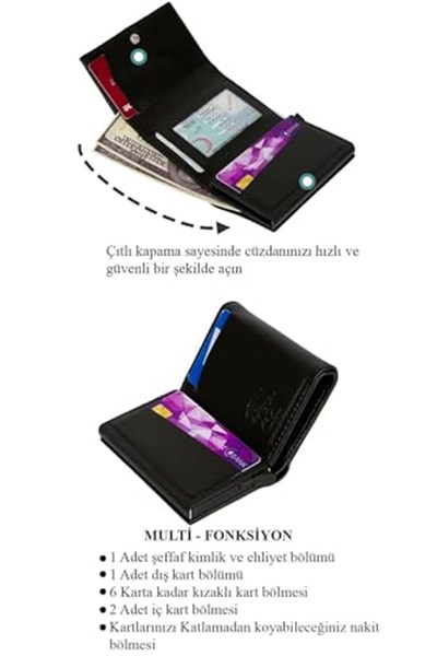 Ünal Çanta Porto Mekanizmalı Cüzdan Kredi Kartlık- Suni Deri SİYAH Tek Ebat