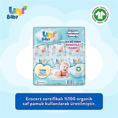 Uni Baby Bebek Temizleme Pamuğu 6*60 Adet - Seçenekler: 60lı, 60lı (2 paketi)
