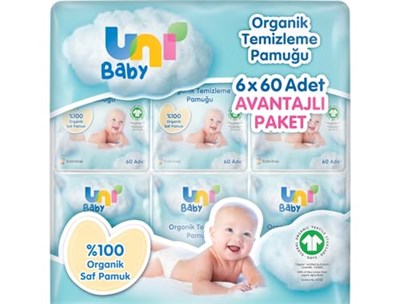 Uni Baby Bebek Temizleme Pamuğu 6*60 Adet - Seçenekler: 60lı, 60lı (2 paketi)