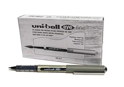 Uni-ball UB-157 Eye Fine tükenmez kalem, siyah Uni süper mürekkep, 0,7 mm uç, 12 adet