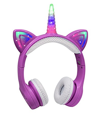 Unicorn Çocuk Kablosuz Kulaklık, Kız Erkek Dizüstü Bilgisayar Tableti için Küçük Çocuk Bluetooth Kulaklık, Doğum Günü Seyahat Okul Hediyeleri için Led Işıklı Çocuk Kulaklığı. (koyu mor)