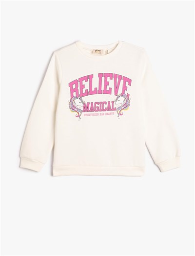 Unicorn Sweatshirt Uzun Kollu Bisiklet Yaka Baskılı