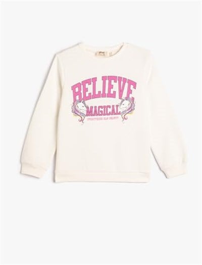 Unicorn Sweatshirt Uzun Kollu Bisiklet Yaka Baskılı