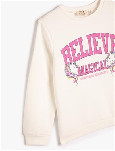 Unicorn Sweatshirt Uzun Kollu Bisiklet Yaka Baskılı