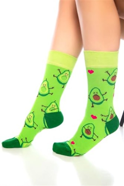 Unisex Avokado Aşkı Desenli Renkli Burnu Dikişsiz Çorap