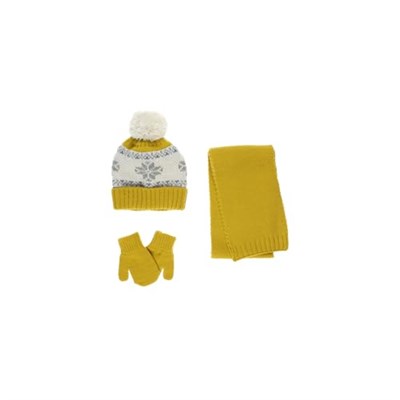 Unisex Bebek Sarı Atkı Bere Eldiven Seti 1-3 Yaş