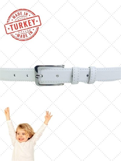 Unisex Beyaz Çocuk Kemeri Metal Tokalı