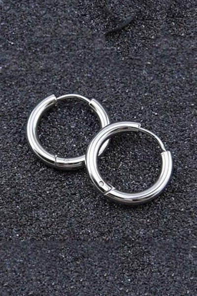 Unisex Cerrahi Çelik Gümüş Renk 12 mm Halka Küpe
