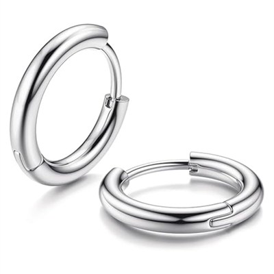 Unisex Cerrahi Çelik Gümüş Renk 12 mm Halka Küpe