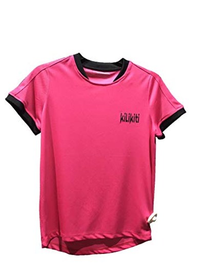 Unisex Çocuk Spor T-Shirt Bisiklet Yaka Fuşya