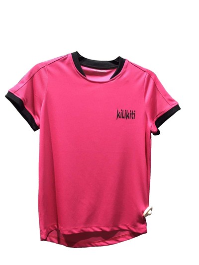 Unisex Çocuk Spor T-Shirt Bisiklet Yaka Fuşya