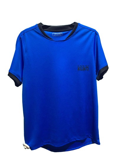 Unisex Çocuk Spor T-Shirt Bisiklet Yaka Saks Mavisi