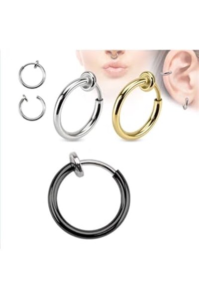 Unisex Gümüş Cerrahi Çelik Deliksiz Fake Piercing Tragus Helix Küpe