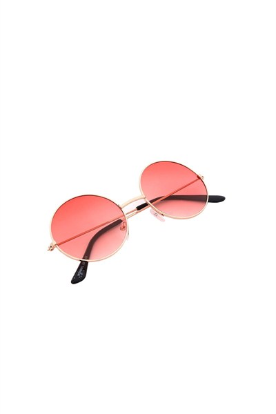 Unisex Pembe Metal Yuvarlak Çerçeve Güneş Gözlüğü
