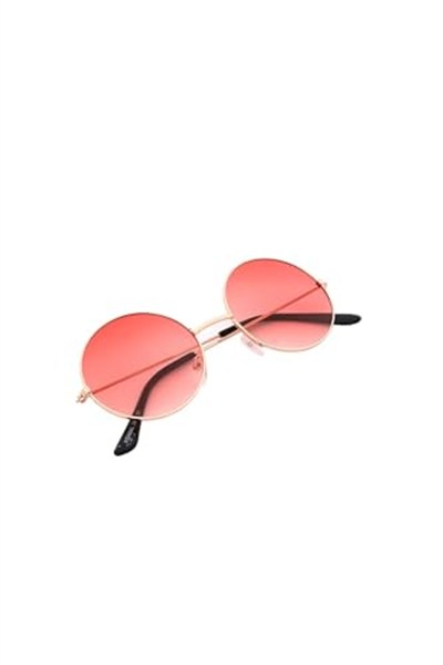 Unisex Pembe Metal Yuvarlak Çerçeve Güneş Gözlüğü