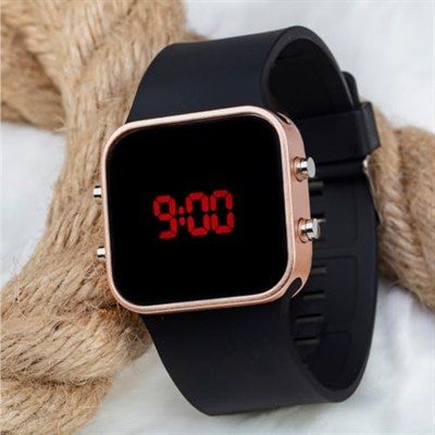Unisex Rose Renk Siyah Silikon Kordon Dijital Led Kadın Kol Saat ST-303697