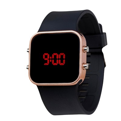 Unisex Rose Renk Siyah Silikon Kordon Dijital Led Kadın Kol Saat ST-303697