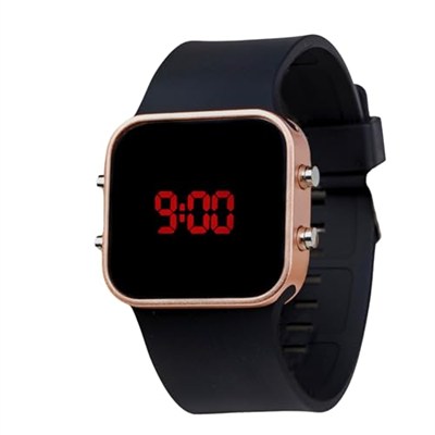 Unisex Rose Renk Siyah Silikon Kordon Dijital Led Kadın Kol Saat ST-303697