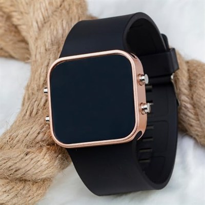Unisex Rose Renk Siyah Silikon Kordon Dijital Led Kadın Kol Saat ST-303697