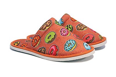 Unisex Turuncu Donut Desenli Önü Açık Yumuşak Tabanlı Ev Terlik