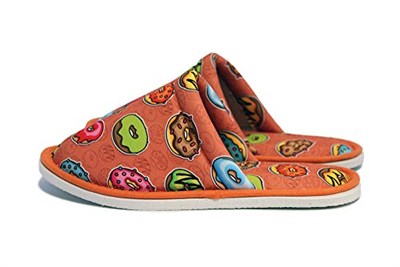 Unisex Turuncu Donut Desenli Önü Açık Yumuşak Tabanlı Ev Terlik