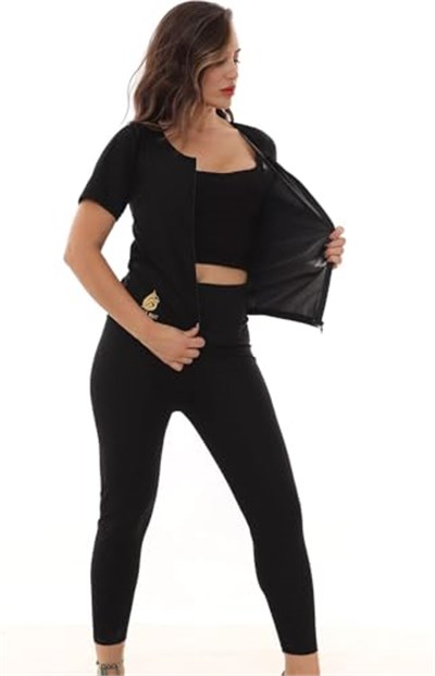 Unisex Zayıflama Incelme Yağ Yakma Spor Kıyafeti Tayt Ve Fermuarlı Takım - Bedenler: 3XL, 4XL, XS, S, M, L, XL, XXL