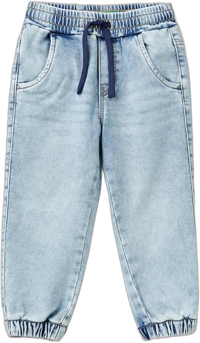United Colors of Benetton Arka Cebi Logolu Lastik Paça Ağartılmış Denim Pantolon Kot Pantolon Erkek çocuk