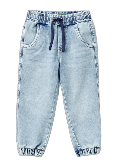 United Colors of Benetton Arka Cebi Logolu Lastik Paça Ağartılmış Denim Pantolon Kot Pantolon Erkek çocuk