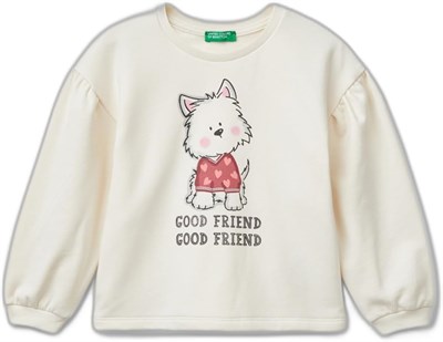 United Colors of Benetton Arkası Logo Detaylı Önü Baskılı Balon Kol Sweatshirt Sweatshirt Kız çocuk