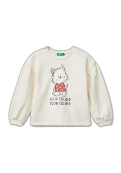 United Colors of Benetton Arkası Logo Detaylı Önü Baskılı Balon Kol Sweatshirt Sweatshirt Kız çocuk
